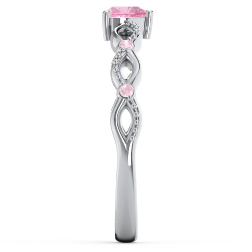 Twisted Vine Gemstone Heart Promise Ring with Accent Stones – Sterling Silver with Pink Tourmaline and Fancy Pink Premium Zirconia