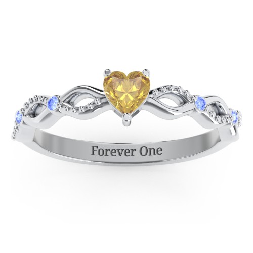 Twisted Vine Gemstone Heart Promise Ring with Accent Stones – Sterling Silver with Citrine and Fancy Blue Premium Zirconia