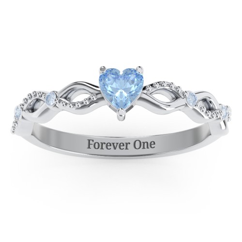Twisted Vine Gemstone Heart Promise Ring with Accent Stones – Sterling Silver with Blue Topaz and Fancy Blue Premium Zirconia