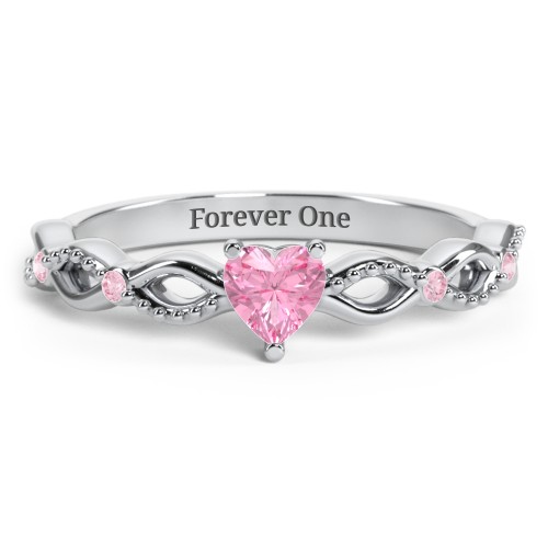 Twisted Vine Gemstone Heart Promise Ring with Accent Stones – Sterling Silver with Pink Tourmaline and Fancy Pink Premium Zirconia