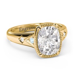 Elongated Cushion "Golden Era" Ring with Birthstones in 18K Gold Plated Silver with Blue Topaz, Cubic Zirconia, and White Premium Zirconia
