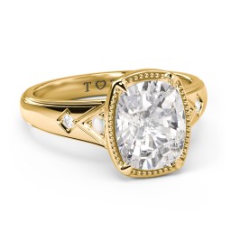 Elongated Cushion "Golden Era" Ring with Birthstones in 18K Gold Plated Silver with Opal, Cubic Zirconia, and White Premium Zirconia