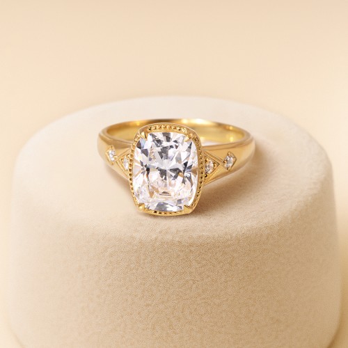Elongated Cushion "Golden Era" Ring with Birthstones – Sterling Silver with Cubic Zirconia, Blue Sapphire, and White Premium Zirconia