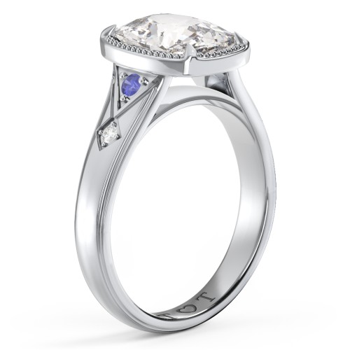 Elongated Cushion "Golden Era" Ring with Birthstones – Sterling Silver with Cubic Zirconia, Blue Sapphire, and White Premium Zirconia