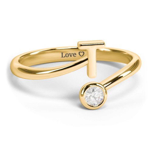 Initial & Birthstone Bypass Ring