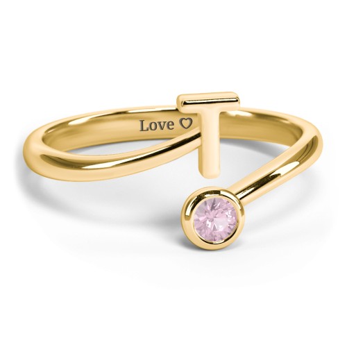 Initial & Birthstone Bypass Ring