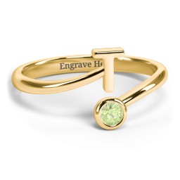 Initial & Birthstone Bypass Ring in 18K Gold Plated Silver with Peridot