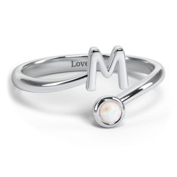 Initial & Birthstone Bypass Ring in 925 Sterling Silver with Opal