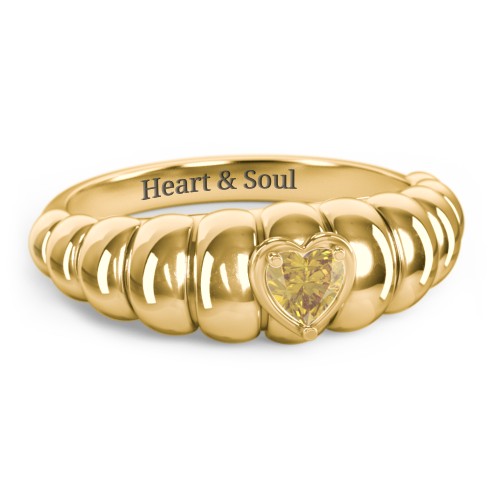 Croissant Dome Ring with Heart Gemstone – 18K Gold Plated Silver with Citrine