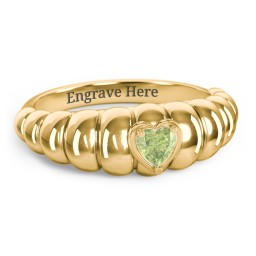 Croissant Dome Ring with Heart Gemstone in 18K Gold Plated Silver with Peridot