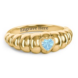 Croissant Dome Ring with Heart Gemstone in 18K Gold Plated Silver with Blue Topaz