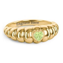 Croissant Dome Ring with Heart Gemstone in 18K Gold Plated Silver with Peridot