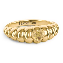 Croissant Dome Ring with Heart Gemstone in 18K Gold Plated Silver with Citrine