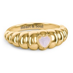 Croissant Dome Ring with Heart Gemstone in 18K Gold Plated Silver with Opal
