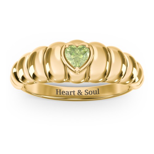 Croissant Dome Ring with Heart Gemstone – 18K Gold Plated Silver with Peridot