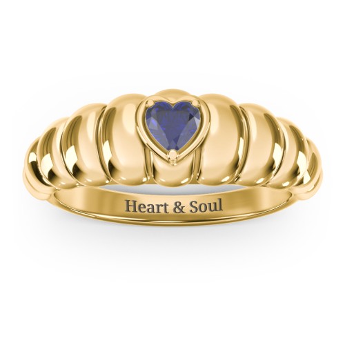 Croissant Dome Ring with Heart Gemstone – 18K Gold Plated Silver with Blue Sapphire