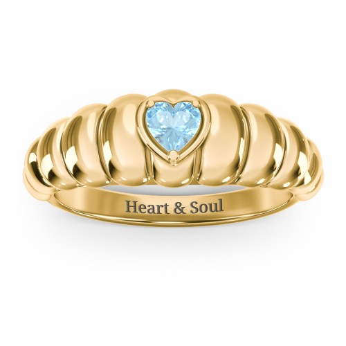 Croissant Dome Ring with Heart Gemstone – 18K Gold Plated Silver with Blue Topaz