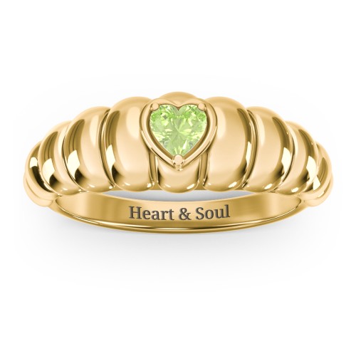 Croissant Dome Ring with Heart Gemstone – 18K Gold Plated Silver with Peridot