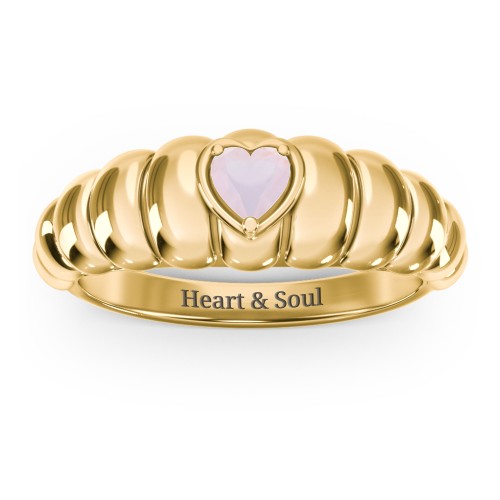 Croissant Dome Ring with Heart Gemstone – 18K Gold Plated Silver with Opal