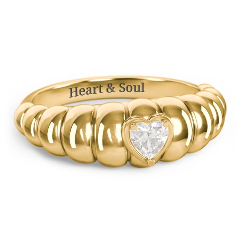 Croissant Dome Ring with Heart Gemstone – 18K Gold Plated Silver with Cubic Zirconia