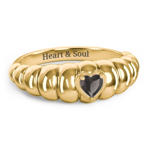 Croissant Dome Ring with Heart Gemstone – 18K Gold Plated Silver with Smokey Quartz