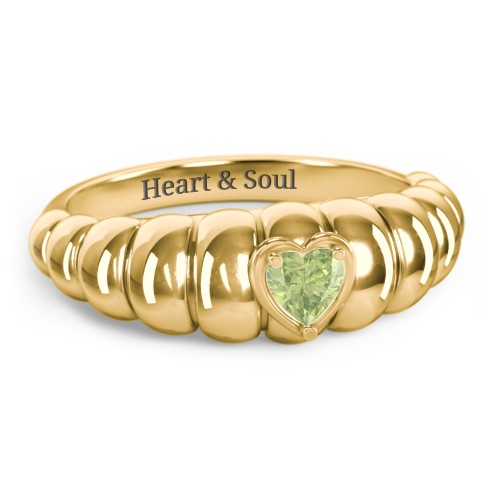 Croissant Dome Ring with Heart Gemstone – 18K Gold Plated Silver with Peridot
