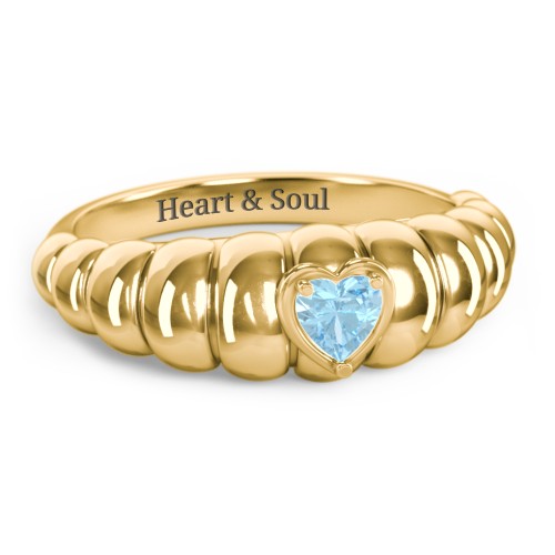 Croissant Dome Ring with Heart Gemstone – 18K Gold Plated Silver with Blue Topaz