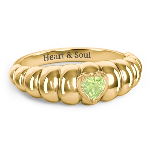 Croissant Dome Ring with Heart Gemstone – 18K Gold Plated Silver with Peridot