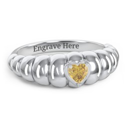 Croissant Dome Ring with Heart Gemstone in 925 Sterling Silver with Citrine