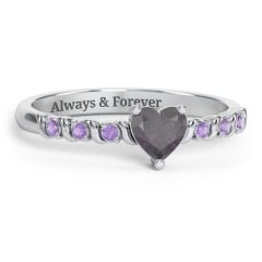 Solitaire Heart Gemstone Ring with Side Accent Stones