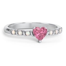 Solitaire Heart Gemstone Ring with Side Accent Stones