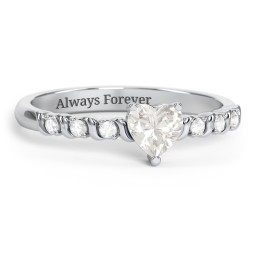 Solitaire Heart Gemstone Ring with Side Accent Stones