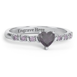 Solitaire Heart Gemstone Ring with Side Accent Stones
