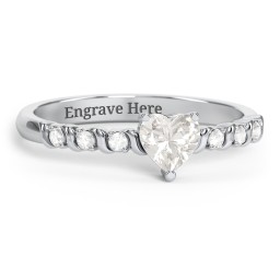 Solitaire Heart Gemstone Ring with Side Accent Stones in 925 Sterling Silver with Cubic Zirconia