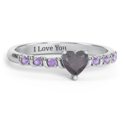 Solitaire Heart Gemstone Ring with Side Accent Stones