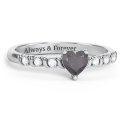 Solitaire Heart Gemstone Ring with Side Accent Stones