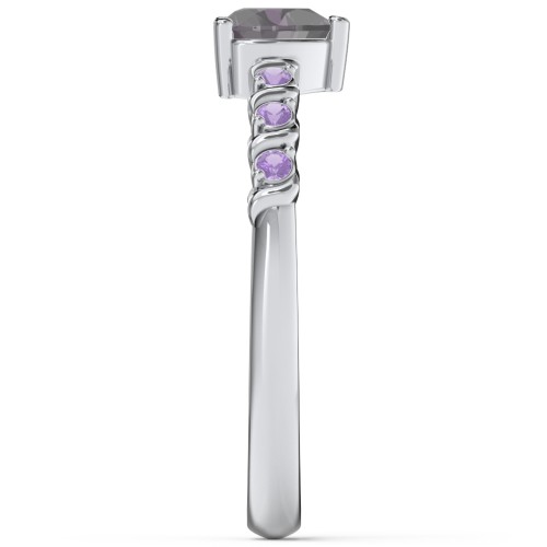 Solitaire Heart Gemstone Ring with Side Accent Stones