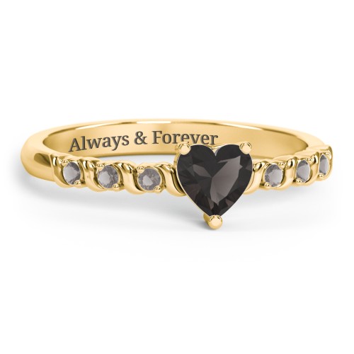 Solitaire Heart Gemstone Ring with Side Accent Stones