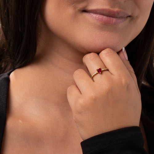 Solitaire Heart Gemstone Ring with Side Accent Stones – 18K Gold Plated Silver with Blue Sapphire