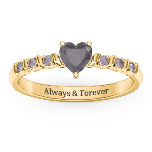 Solitaire Heart Gemstone Ring with Side Accent Stones – 18K Gold Plated Silver with Alexandrite