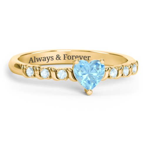 Solitaire Heart Gemstone Ring with Side Accent Stones – 18K Gold Plated Silver with Blue Topaz