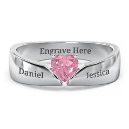 Solitaire Heart Gemstone Ring with Tapered Wide Band