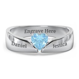 Solitaire Heart Gemstone Ring with Tapered Wide Band