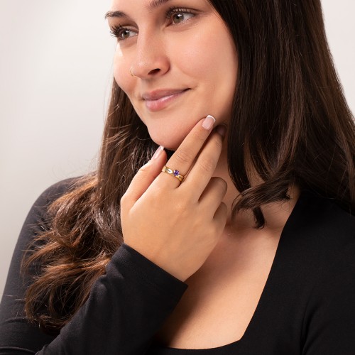 Solitaire Heart Gemstone Ring with Tapered Wide Band