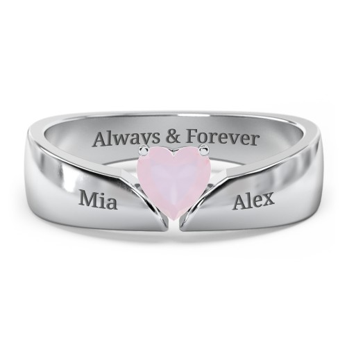 Solitaire Heart Gemstone Ring with Tapered Wide Band