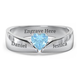 Solitaire Heart Gemstone Ring with Tapered Wide Band in 925 Sterling Silver with Blue Topaz