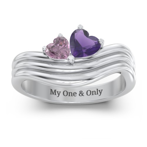 Double Heart Wave Birthstone Ring