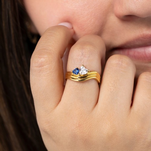 Double Heart Wave Birthstone Ring – Sterling Silver with Alexandrite