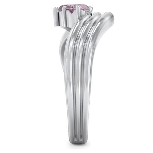 Double Heart Wave Birthstone Ring – Sterling Silver with Alexandrite