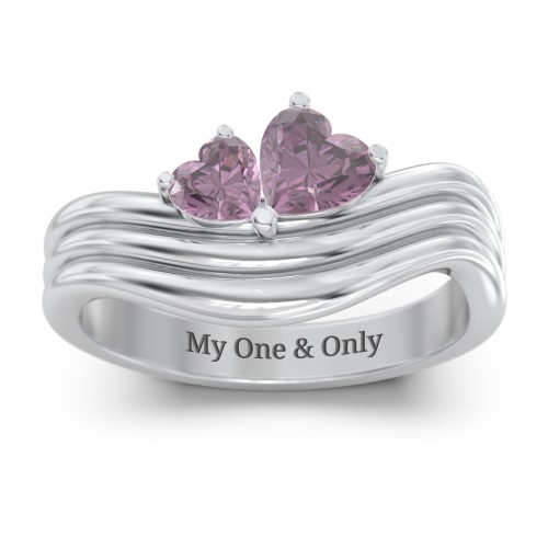 Double Heart Wave Birthstone Ring – Sterling Silver with Alexandrite